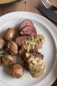 Mustardy Venison Steak au Poivre